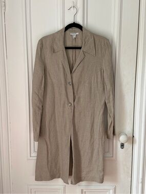 Women’s Citrine Oatmeal Long Line Linen Blend Not Jed Lapel Button Front Size 8